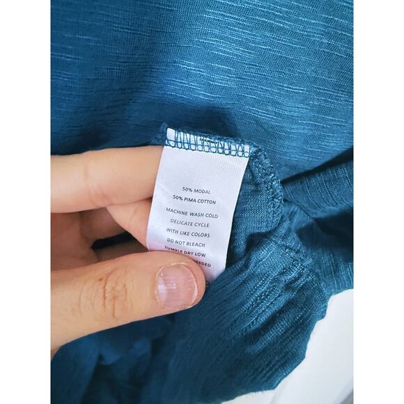 Lilla P Heathered Teal Turtleneck Long Sleeve Knit Top XS Teal Blue Quiet Luxury - Picture 4 of 5